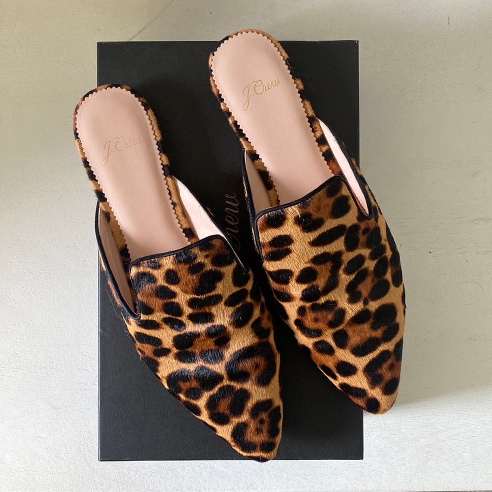 J. Crew pointed toe slides in calf hair size 8